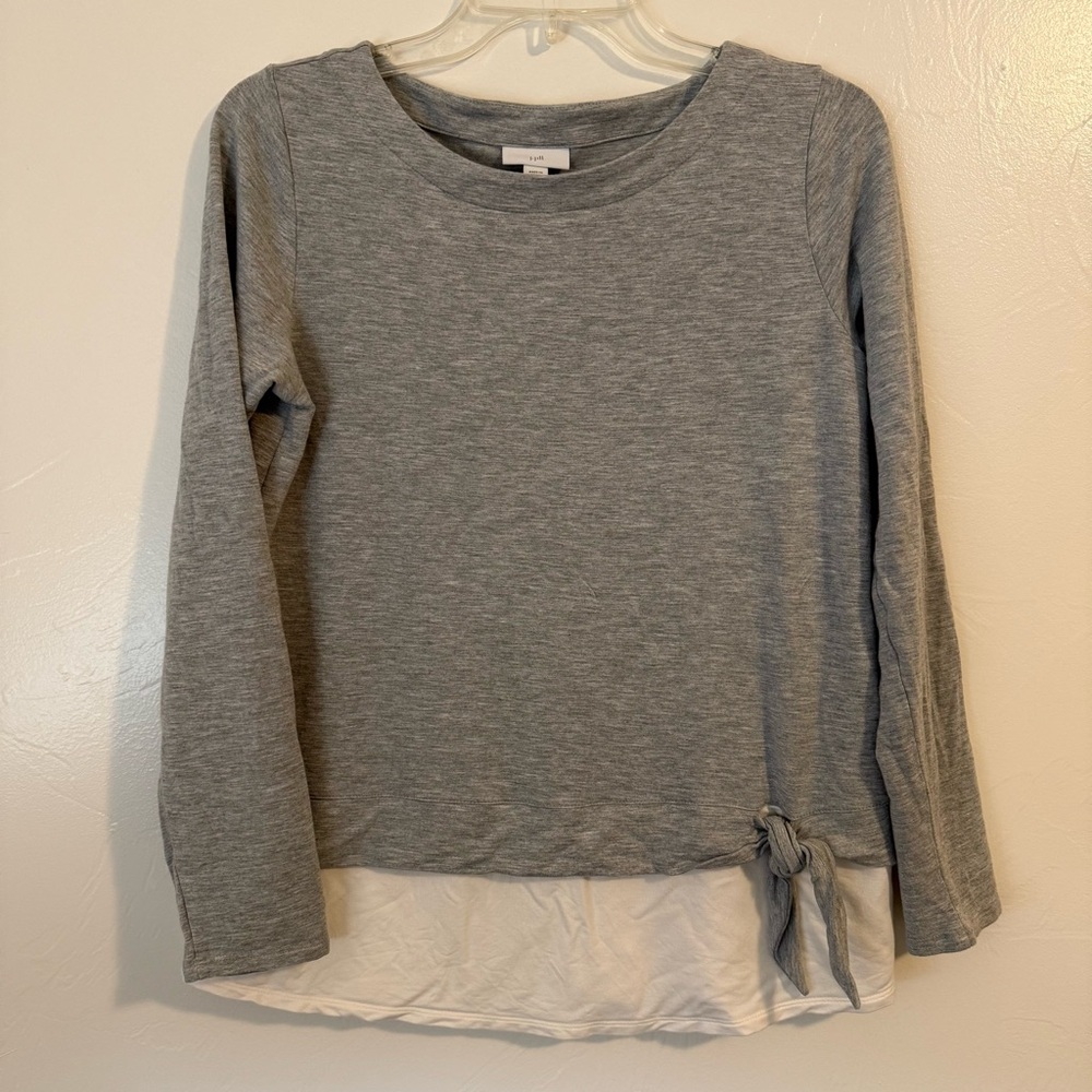 J. Jill 3/4 Sleeve Top Grey & White with Tie Detail Size Small